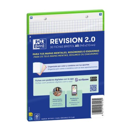 Oxford Confezione da 30 FlashCards 2.0 - Formato A5 - Griglia 5x5 mm - Cartoncino da 250 g - Digitalizzazione dei testi con app - Colore verde