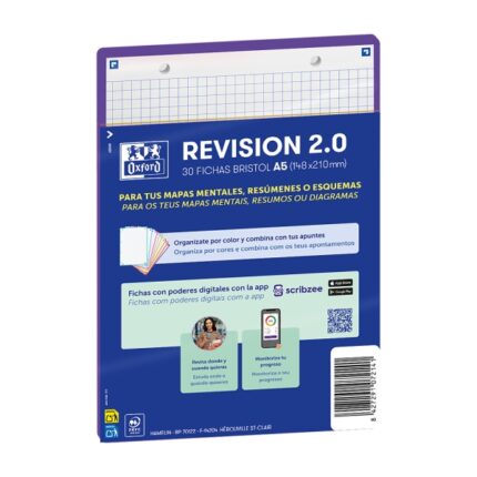 Oxford Confezione da 30 FlashCards 2.0 - Formato A5 - Griglia 5x5 mm - Cartoncino da 250 g - Digitalizzazione dei testi con app - Colore lilla