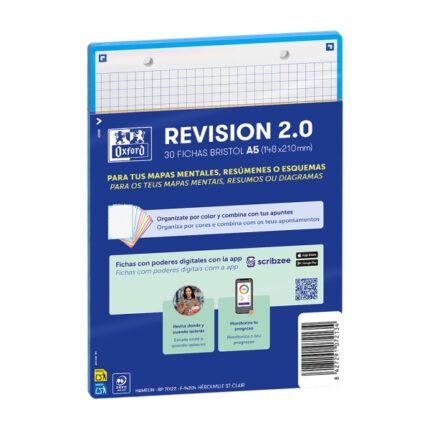 Oxford Confezione da 30 FlashCards 2.0 - Formato A5 - Griglia 5x5 mm - Cartoncino da 250 g - Digitalizzazione dei testi con app - Colore turchese