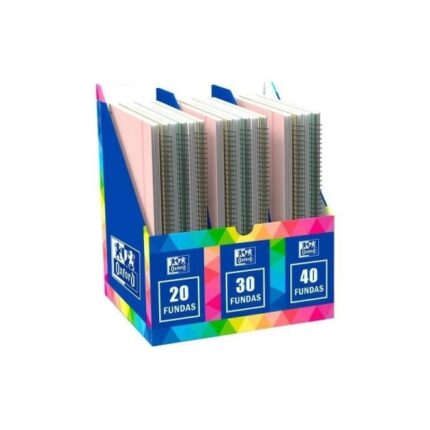 Oxford Live and Go Espositore con 20 raccoglitori a spirale con buste - 8 raccoglitori da 20 buste - 8 raccoglitori da 30 buste - 4 raccoglitori da 40 buste - Colori assortiti