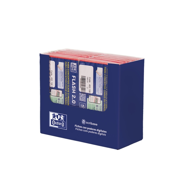 Oxford Expositor con 14 confezioni da 30 FlashCards 2.0 - Formato A7 - Righe orizzontali a 1 linea - Cartoncino da 250 g - Digitalizzazione dei testi con app - Colore rosso