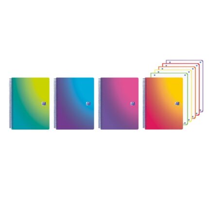Quaderno a spirale Oxford - Formato A4+ - 120 fogli - Griglia 5x5 mm - Copertina in plastica - Anti-trasferimento dell'inchiostro - Digitalizzazione dei testi con app - Colori assortiti