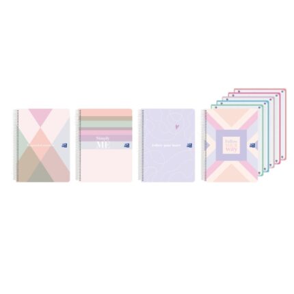 Quaderno a spirale Oxford - Formato A4+ - 120 fogli - Griglia 5x5 mm - Copertina in plastica - Anti-trasferimento dell'inchiostro - Digitalizzazione dei testi con app - Colori assortiti