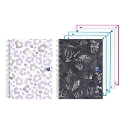 Quaderno a spirale Oxford - Formato A5+ - 120 fogli - Quadretti 5x5 mm - Copertina extra resistente - Digitalizzazione dei testi tramite app - Colori assortiti