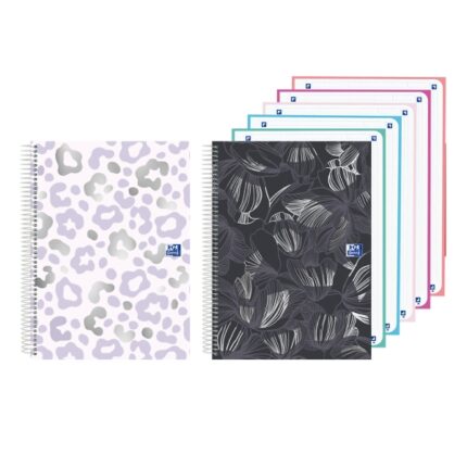 Quaderno a spirale Oxford - Formato A4+ - 120 fogli - Quadretti 5x5 mm - Copertina extra resistente - Digitalizzazione dei testi con app - Colori assortiti