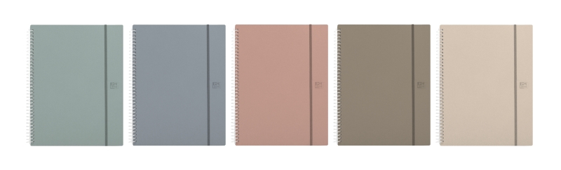 Oxford Forest Cartella con spirale da 60 fogli - Chiusura con elastico - Polyfoam - Plastica riciclata - Colori neutri assortiti