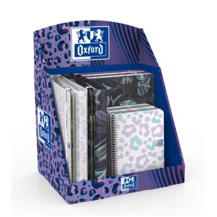 Espositore Oxford Dream Tech con 14 prodotti - 5 quaderni a spirale A4+ - 5 quaderni a spirale A5+ - 4 raccoglitori ad anelli A4+ - Colori assortiti