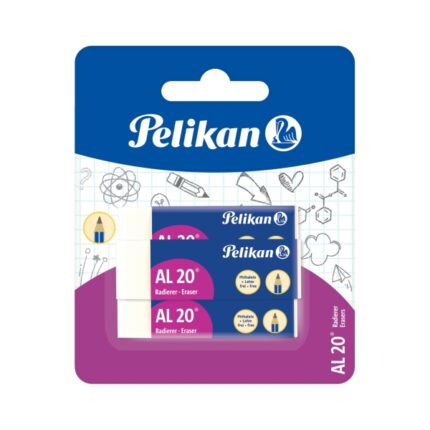 Pelikan AL20 Confezione da 3 gomme da cancellare - Vinile - Confezionate in blister - Senza lattice - Colore bianco