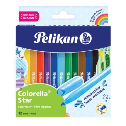 Pelikan Colorella Star Confezione da 12 pennarelli colorati - Punta fine - Inchiostro lavabile - Impugnatura ergonomica - Colori vivaci assortiti