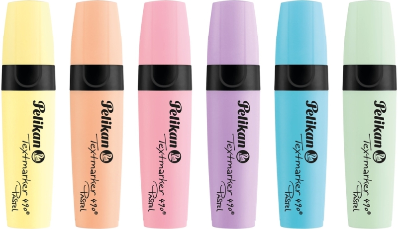 Pelikan Textmarker 490 Confezione da 6 evidenziatori fluorescenti pastello - Ergonomico - Non traspare sulla carta - Colori assortiti