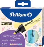 Pelikan Textmarker 490 Confezione da 6 evidenziatori fluorescenti pastello - Ergonomico - Non traspare sulla carta - Colori assortiti - immagine 2