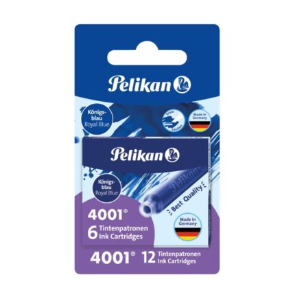 Pelikan 4001 Confezione da 12 cartucce di ricambio - Inchiostro cancellabile - Confezionate in blister - Colore blu reale