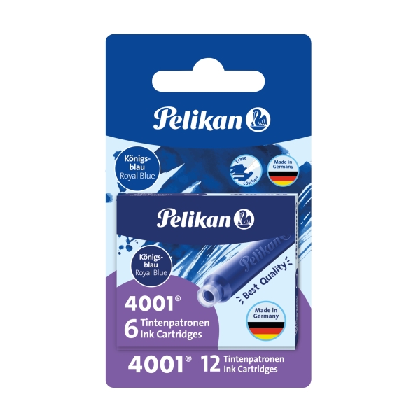 Pelikan 4001 Confezione da 12 cartucce di ricambio - Inchiostro cancellabile - Confezionate in blister - Colore blu reale