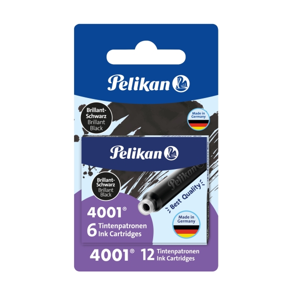 Pelikan 4001 Confezione da 12 cartucce di ricambio - Inchiostro a lunga durata - Confezionate in blister - Colore nero brillante