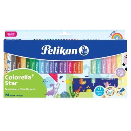 Pelikan Colorella Star Confezione da 24 pennarelli colorati - Punta fine - Lavabili - Atossici - Colori fluorescenti e pastello assortiti