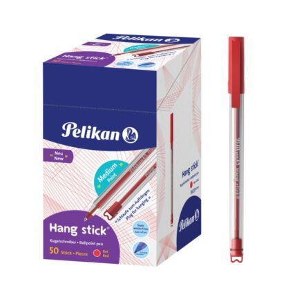 Pelikan Hang Stick Penna a sfera - Tratto da 1 mm - Cappuccio anti-soffocamento - Corpo triangolare ergonomico - Gancio - Inchiostro a base di olio - Colore rosso