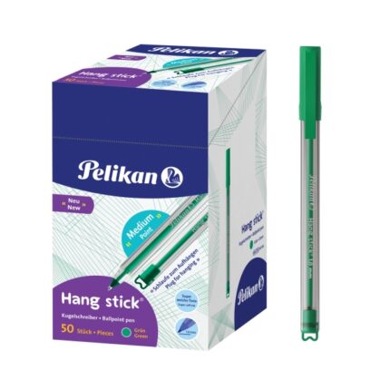 Pelikan Hang Stick Penna a sfera - Tratto da 1 mm - Cappuccio anti-soffocamento - Corpo triangolare ergonomico - Gancio - Inchiostro a base di olio - Colore verde