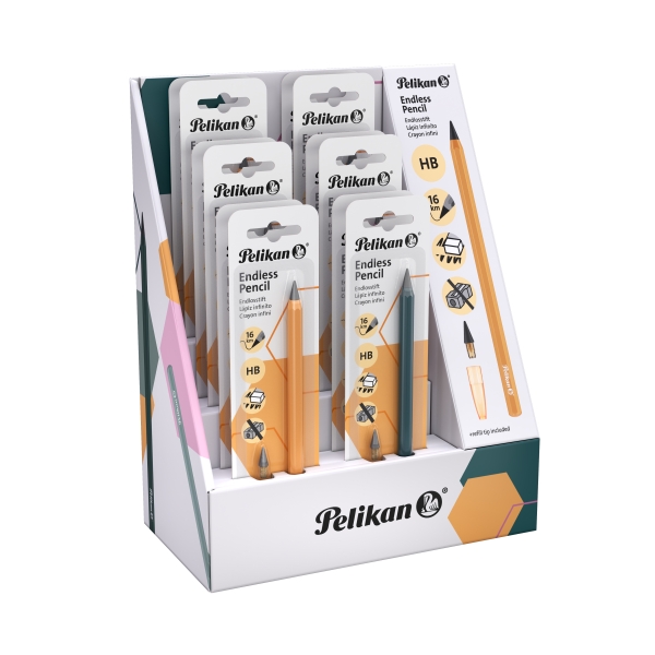 Pelikan Espositore con 12 matite infinite - Corpo in alluminio - Permette di scrivere fino a 16 km senza temperare - Cappuccio abbinato - Cancellabile - Colori assortiti