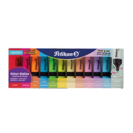 Pelikan Textmarker 490 Confezione da 12 evidenziatori fluorescenti pastello e neon - A base d'acqua - Organizer da scrivania - Punta smussata con 3 larghezze di tratto - Colori assortiti