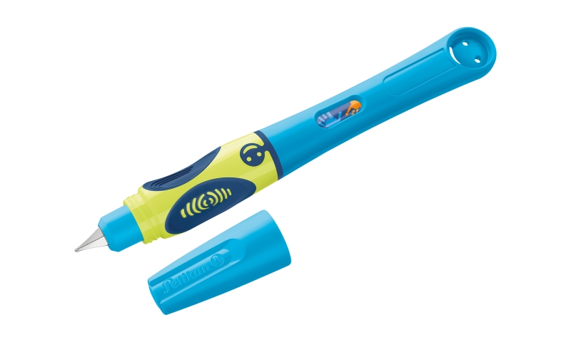 Pelikan Griffix Penna stilografica per mancini - Pennino in acciaio inossidabile - 3 punti di presa con indicatore - Ergonomica - Cappuccio protettivo - Colore blu