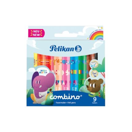 Pelikan Combino Jumbo Confezione da 9 pennarelli colorati - Lavabili - Atossici - 2 spessori di tratto - Punta in fibra - Colori assortiti