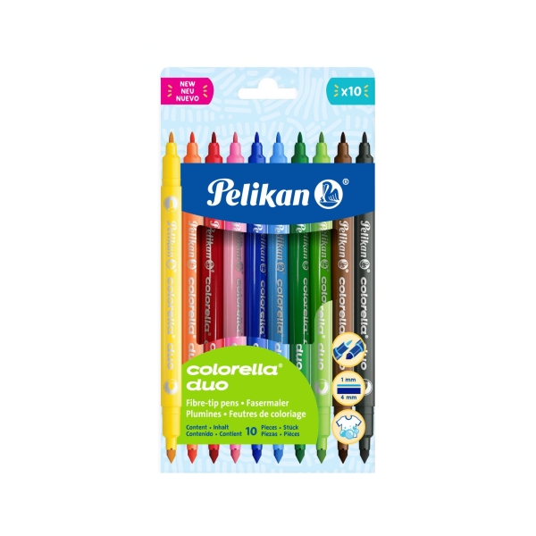 Pelikan Colorella Duo Confezione da 10 pennarelli colorati - Punta fine e spessa - Inchiostro a base d'acqua - Tappo ventilato - Colori assortiti