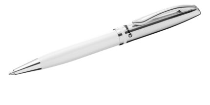 Pelikan Jazz Classic Penna a sfera a scatto - Tratto da 1 mm - Meccanismo a rotazione - Cappuccio e clip cromati - Ricarica 337M nera - Astuccio regalo - Colore bianco