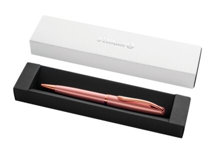 Pelikan Jazz Noble Penna a sfera a scatto - Tratto da 1 mm - Meccanismo a rotazione - Ricarica 337M blu - Astuccio regalo - Dettagli cromati - Colore rosa