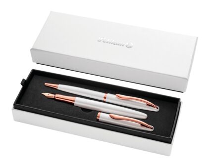 Pelikan Jazz Noble Set di penna a sfera e stilografica - Corpo satinato con dettagli cromati - Include astuccio regalo - Colore Perla
