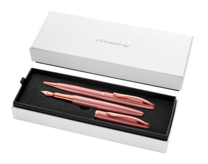 Pelikan Jazz Noble Set di penna a sfera e stilografica - Corpo satinato con dettagli cromati - Include astuccio regalo - Colore rosa