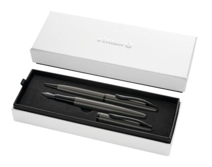 Pelikan Jazz Noble Set di penna a sfera e stilografica - Corpo satinato con dettagli cromati - Include astuccio regalo - Colore grigio scuro