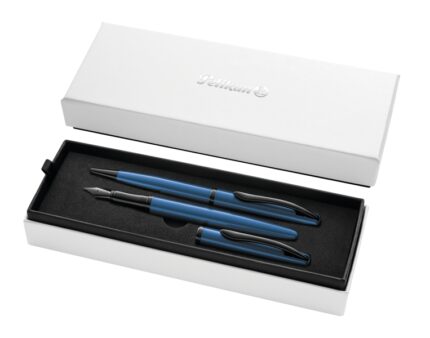 Pelikan Jazz Noble Set di penna a sfera e stilografica - Corpo satinato con dettagli cromati - Include astuccio regalo - Colore acquamarina