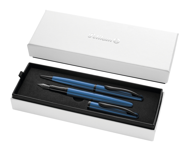 Pelikan Jazz Noble Set di penna a sfera e stilografica - Corpo satinato con dettagli cromati - Include astuccio regalo - Colore acquamarina