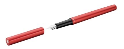 Pelikan Ineo Penna Stilografica - Punta M - Cofanetto in Metallo - Alluminio Anodizzato Satinato - Forma a Goccia Antiribaltamento - Include Ricambio - Colore Rosso