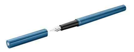 Pelikan Ineo Penna Stilografica - Punta M - Cofanetto Metallico - Alluminio Anodizzato Satinato - Forma a Goccia Antiribaltamento - Include Ricambio - Colore Blu