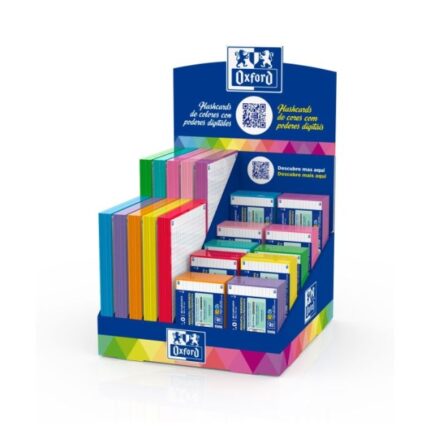 Oxford Flashcards Espositore con 60 confezioni di FlashCards 2.0 A5 e A7 - 20 buste A5 dai colori vivaci - 40 buste A7 dai colori vivaci e pastello - Colori assortiti