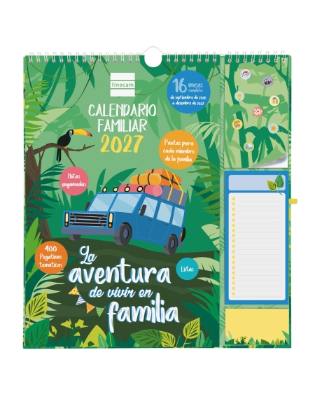 Finocam Sep Calendario da parete - 16 mesi - Vista mensile - Formato Plus - 215x325 mm - Doppia spirale metallica - Carta da 140 g/m² - Spazio per appunti - Anello porta penna - Multicolore