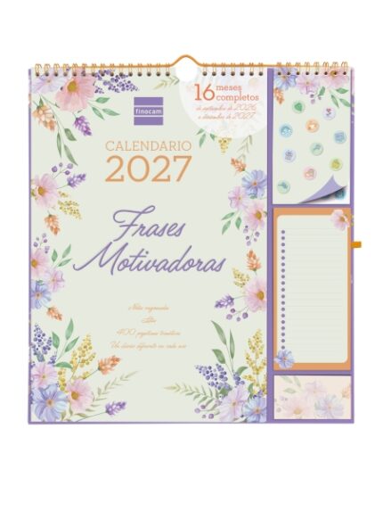 Finocam Sep Calendario da parete - 16 mesi - Vista mensile - Formato Plus - 215x325 mm - Doppia spirale metallica - Carta da 140 g/m² - Spazio per appunti - Anello porta penna - Multicolore