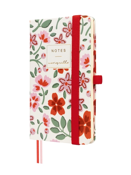 Finocam Moniquilla Quaderno con copertina rigida - 72 fogli - 90x150 mm - Carta crema da 80 g/m² - Liscia - Tasca interna - Chiusura con elastico - Fogli microperforati - Multicolore