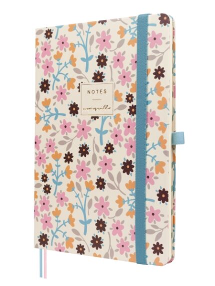 Finocam Moniquilla Quaderno con copertina rigida - 72 fogli - Formato A5 - 148x210 mm - Carta crema da 80 g/m² - Liscia - Tasca interna - Chiusura con elastico - Fogli microperforati - Multicolore