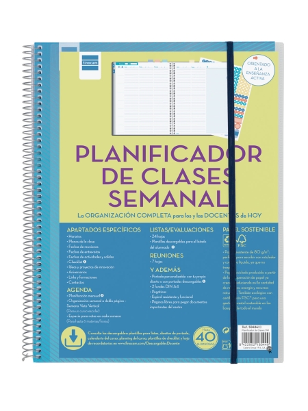 Finocam Organizzazione Agenda per insegnanti senza date - Settimana in formato verticale - 230x310 mm - Copertina in polipropilene - Carta da 80 g/m² - Spirale metallica - Colore blu