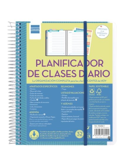 Finocam Organizzazione Pianificatore di Lezioni senza Data per Insegnanti - 1 Giorno per Pagina - Formato 4º - 155x212mm - Copertine in Polipropilene - Carta da 80g/m2 - Spirale Metallica - Colore Blu