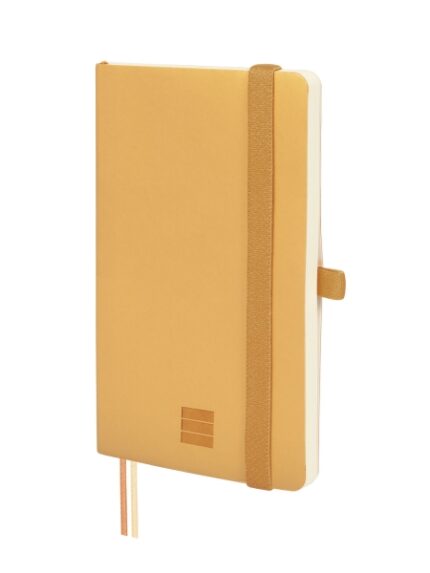 Finocam Nexo Quaderno a Copertina Morbida - 72 Fogli - 90x150 mm - Carta Crema da 80 g/m² - Liscia - Tasca Interna - Chiusura con Elastico - Fogli Microperforati - Colore Cammello