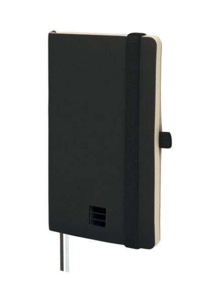Finocam Nexo Quaderno a Copertina Morbida - 72 Fogli - 90x150mm - Carta Crema da 80g/m2 - Tasca Interna - Chiusura con Elastico - Portapenne - Fogli Microperforati - Colore Nero