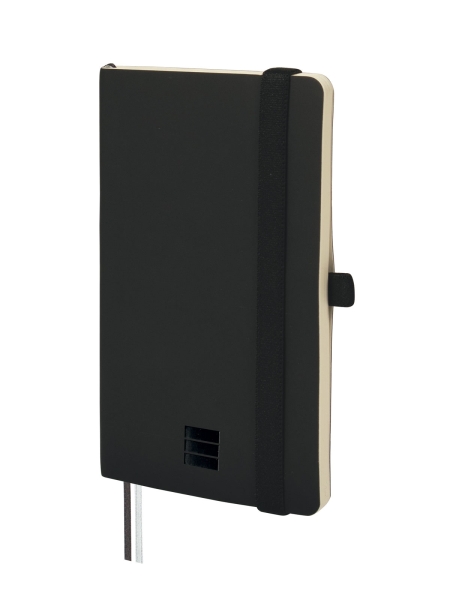 Finocam Nexo Quaderno a Copertina Morbida - 72 Fogli - 90x150mm - Carta Crema da 80g/m2 - Tasca Interna - Chiusura con Elastico - Portapenne - Fogli Microperforati - Colore Nero