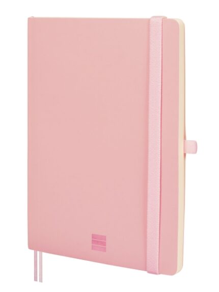 Finocam Nexo Taccuino a Copertina Morbida - 72 Fogli - Formato A5 - 148x210mm - Carta Crema da 80g/m² - Tasca Interna - Chiusura con Elastico - Portapenne - Fogli Microperforati - Colore Rosa