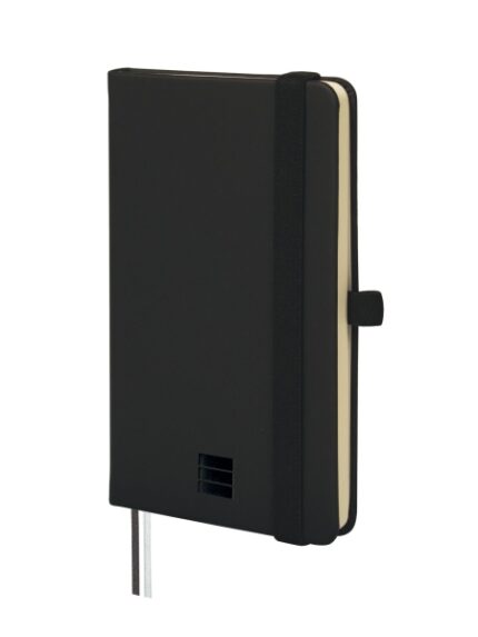 Finocam Nexo Quaderno con copertina rigida - 72 fogli - 90x150 mm - Carta color crema da 80 g/m² - Tasca interna - Chiusura con elastico - Portapenne - Fogli microperforati - Colore nero