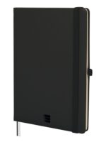 Finocam Nexo Taccuino con Copertina Rigida - 72 Fogli - Formato A5 - 148x210mm - Carta Crema da 80g/m² - Tasca Interna - Chiusura con Elastico - Portapenne - Fogli Microperforati - Colore Nero