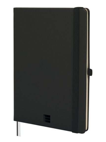 Finocam Nexo Taccuino con Copertina Rigida - 72 Fogli - Formato A5 - 148x210mm - Carta Crema da 80g/m² - Tasca Interna - Chiusura con Elastico - Portapenne - Fogli Microperforati - Colore Nero