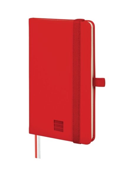 Finocam Nexo Quaderno con copertina rigida - 72 fogli - 90x150 mm - Righe orizzontali - Carta color crema da 80 g/m² - Tasca interna - Portapenne - Fogli microperforati - Colore rosso